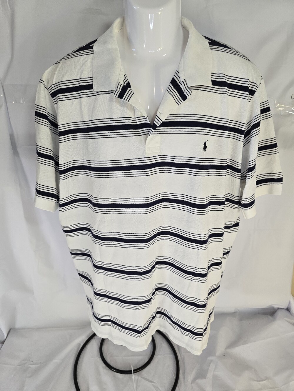 Polo Ralph Lauren Men's XXL White & Navy Striped Short Sleeve Polo Shirt